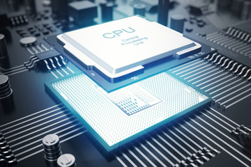 Poster - 3d rendering circuit board. technology background. central computer processors cpu concept. motherbo