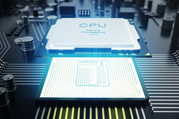 Poster - 3d rendering circuit board. technology background. central computer processors cpu concept. motherbo
