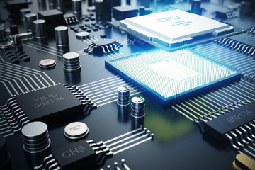 Poster - 3d rendering circuit board. technology background. central computer processors cpu concept. motherbo