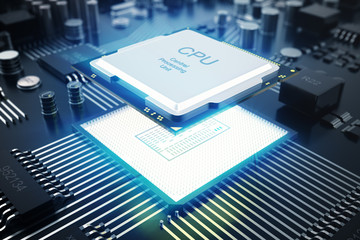Poster - 3d rendering circuit board. technology background. central computer processors cpu concept. motherbo
