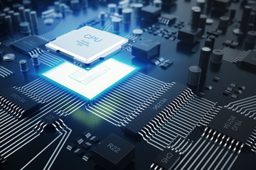 Poster - 3d rendering central computer processors cpu concept. electronic engineer of computer technology. co