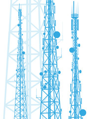 Wall Mural - Telecommunication tower blue constructions vector background isolated