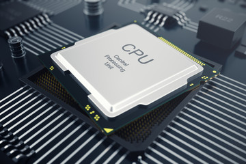 Poster - 3D rendering Central Computer Processors CPU concept. Electronic engineer of computer technology. Computer board chip circuit cpu core. Hardware concept electronic device motherboard semiconductor