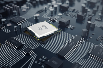 Poster - 3d rendering central computer processors cpu concept. electronic engineer of computer technology. co