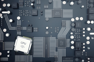 Poster - 3d rendering central computer processors cpu concept. electronic engineer of computer technology. co