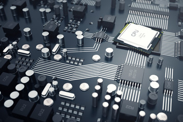 Poster - 3d rendering central computer processors cpu concept. electronic engineer of computer technology. co