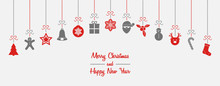 Beautiful Hanging Christmas Decorations With Wishes - Card. Vector.
