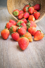 Wall Mural - Fresh strawberry on wooden table.