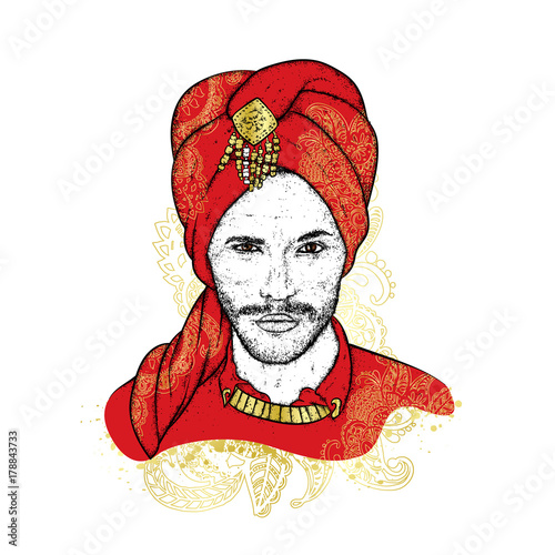 Fotografía Beautiful sultan in a turban with patterns