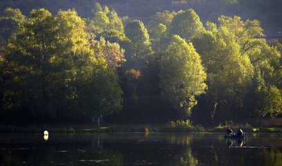 Wall Mural - Matin automnal sur la rivière d'Ain, Merpuis, Serrières-sur-Ain, Ain, France