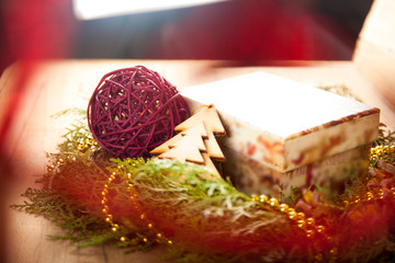 Canvas Print - Christmas decoration close up on wood desk