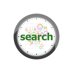 Poster - Text Search on digital background. SEO web development concept . Set of modern flat design concept icons for internet marketing. Watch clock isolated on white background