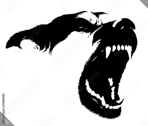 Cuadros en Lienzo black and white linear paint draw dog vector illustration