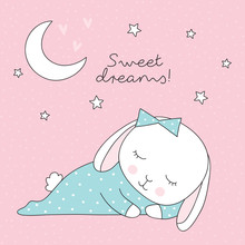 Sweet Dreams Sleeping Bunny Rabbit Vector Illustration