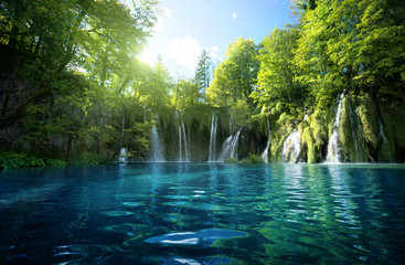 waterfall in forest, Plitvice Lakes, Croatia