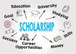 scholarship Concept. Chart with keywords and icons on gray background.