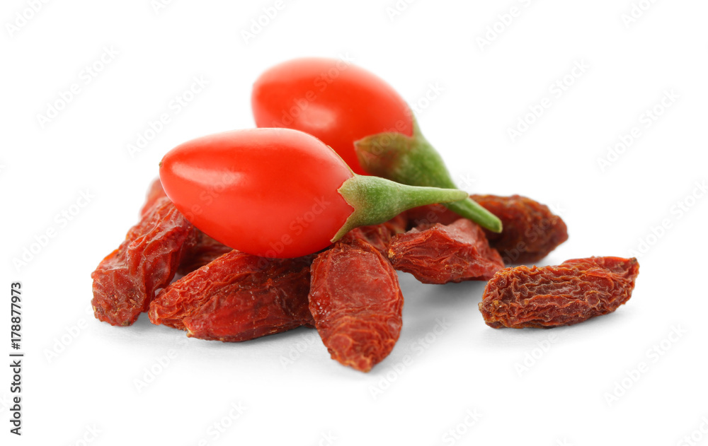 Goji berries on white background