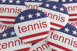 © cbies - USA Sports Badges: Pile of Tennis Buttons With US Flag, 3d illustration