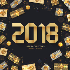 Sticker - Vector modern Christmas or 2018 Happy New Year winter holiday invitation card