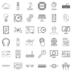 Poster - hitech icons set, outline style