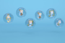 Golden Notes In The Bubble 3d Illustration.