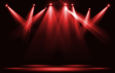 Wall Mural - Stage lights. Red spotlight strike through the darkness.