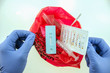 Disposal container; reducing medical waste disposal. Small Medical Waste sharps container with sharps for biohazand.