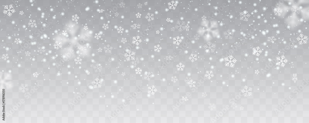 Vector heavy snowfall, snowflakes in different shapes and forms. Many ...
