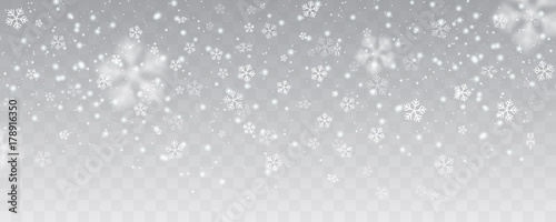 Fotomural Vector heavy snowfall, snowflakes in different shapes and forms