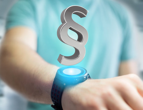 Justice and law symbol displayed on a futuristic interface - 3d rendering