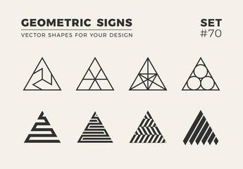 set of eight minimalistic trendy shapes. stylish vector logo emblems for your design. simple geometr