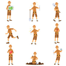 Set Of Archaeologist Character Actions