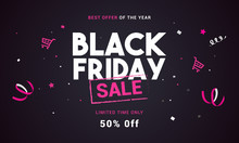 Black Friday Sale Vector Illustration, Black And Pink Theme