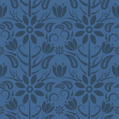 Wall Mural - Seamless blue floral  pattern,  vector. Endless texture can be used for wallpaper, pattern fills, web page  background,  surface textures and fabrics.