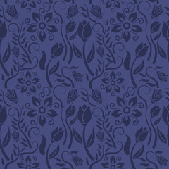 Wall Mural - Seamless blue floral  pattern,  vector. Endless texture can be used for wallpaper, pattern fills, web page  background,  surface textures and fabrics.