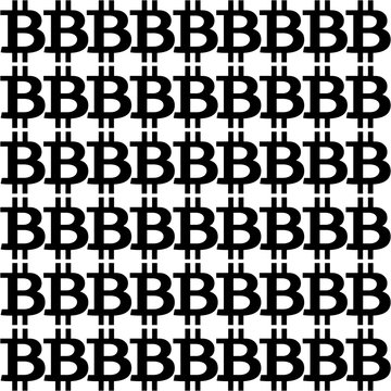 Seamless pattern with black bitcoin signs on white background. Vector illustration. Template. 