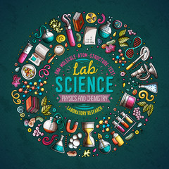 Wall Mural - set of science cartoon doodle objects, symbols and items