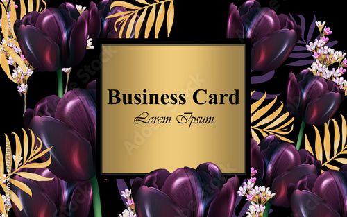 Black tulips Luxury card Vector. Beautiful illustration for invitation, weddi...
