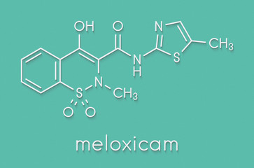 Sticker - Meloxicam NSAID drug molecule. Skeletal formula.