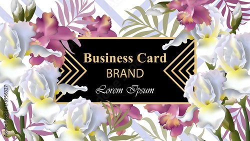 Iris flowers card Vector. Beautiful illustration for invitation, wedding, bra...
