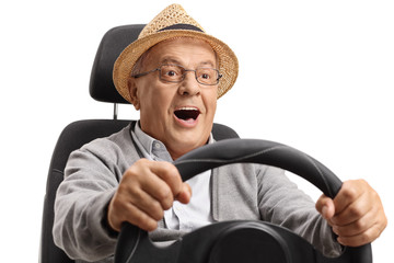 Sticker - Joyful mature man driving