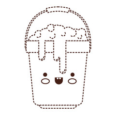 Wall Mural - kawaii bucket with handle and full of water with soap detergent in brown dotted silhouette
