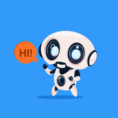 Poster - cute robot say hi isolated icon on blue background modern technology artificial intelligence concept