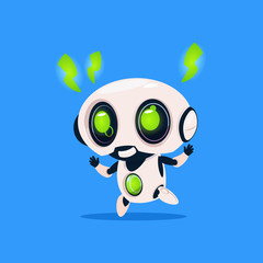 Fototapete - Cute Robot With Green Lightning Charge Isolated Icon On Blue Background Modern Technology Artificial Intelligence Concept Flat Vector Illustration