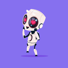 Fototapete - Cute Robot With Heart Shape Eyes Isolated Icon On Blue Background Modern Technology Artificial Intelligence Concept Flat Vector Illustration