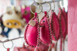 Close-up of leather purses, souvenirs in shop. Shallow depth of focus. Concept shopping.
