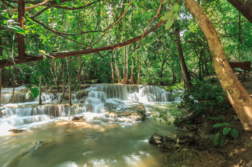  Beautiful Huai Mae Khamin waterfall in the rainy season,  Kanchanaburi Province, Thailand.