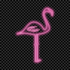 Aufkleber - Flamingo neon sign. Glowing and shining bright signboard of pink exotic tropical bird. Vector illustration.