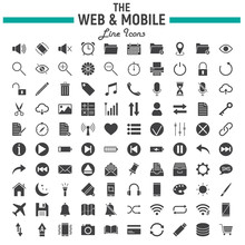 Web And Mobile Glyph Icon Set, Os Interface Symbols Collection, Vector Sketches, Logo Illustrations, Web Signs Solid Pictograms Package Isolated On White Background, Eps 10.