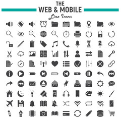Poster - Web and Mobile glyph icon set, os interface symbols collection, vector sketches, logo illustrations, web signs solid pictograms package isolated on white background, eps 10.